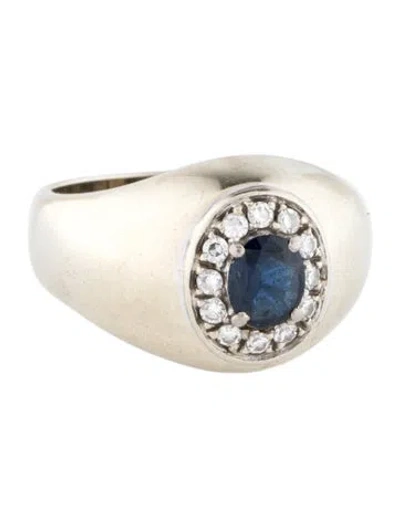 Pre-owned Ring 18k Sapphire & Diamond Signet  In Multi