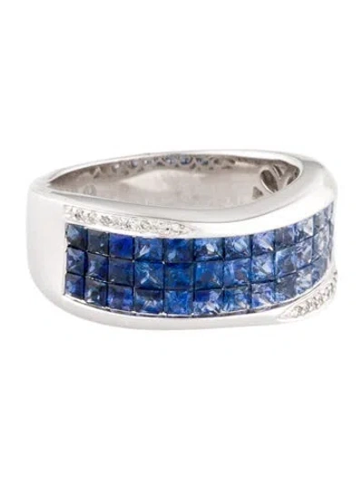 Pre-owned Ring 18k Sapphire & Diamond Wide Band In Multi
