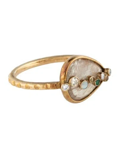 Pre-owned Ring 18k Sapphire, Opal & Diamond Cocktail  In Multicolor