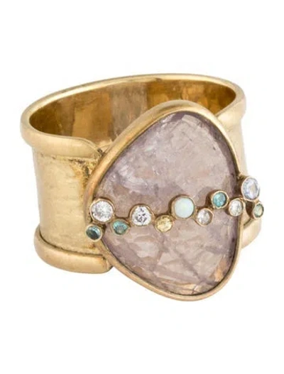 Pre-owned Ring 18k Sapphire, Tourmaline, Opal & Diamond Cocktail  In Multicolor