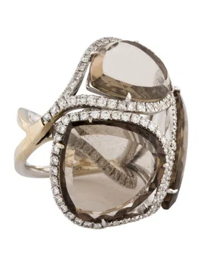 Pre-owned Ring 18k Smoky Quartz & Diamond Cocktail  In Multi
