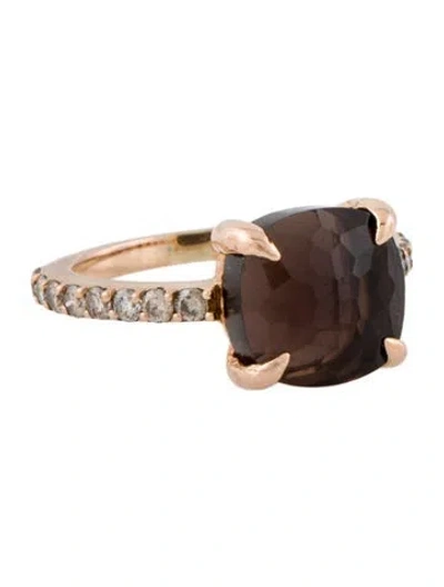Pre-owned Ring 18k Smoky Quartz & Diamond Cocktail  In Multi