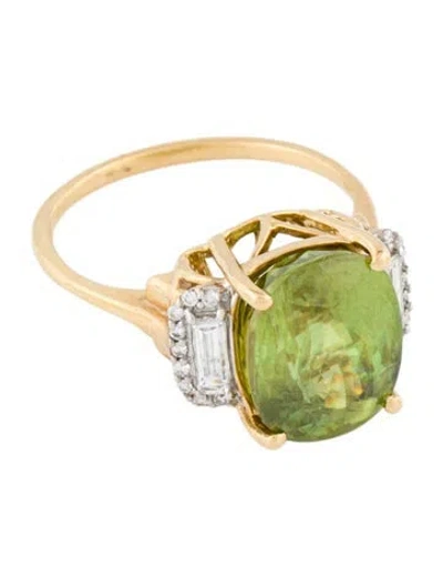 Pre-owned Ring 18k Sphene & Diamond Cocktail  In Multi