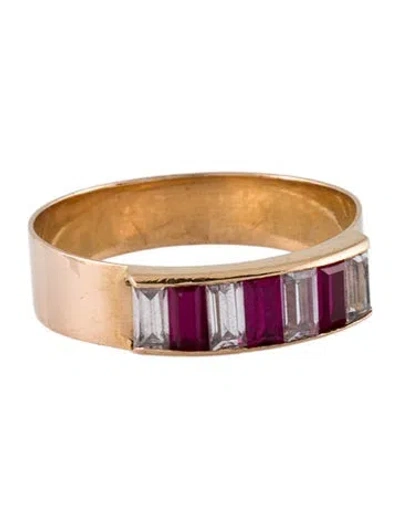 Pre-owned Ring 18k Synthetic Ruby & Cubic Zirconia Band In Multi