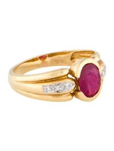Pre-owned Ring 18k Synthetic Ruby & Diamond Cocktail  In Multi