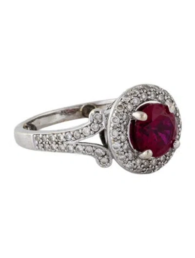 Pre-owned Ring 18k Synthetic Ruby & Diamond Cocktail  In Multi
