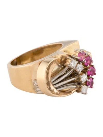 Pre-owned Ring 18k Synthetic Ruby & Diamond Cocktail S In Multi