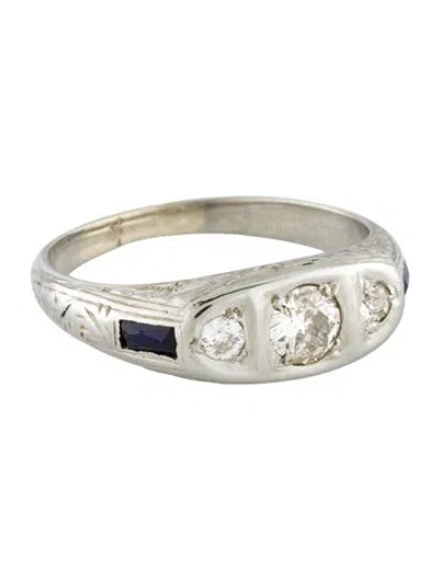 Pre-owned Ring 18k Synthetic Sapphire & Diamond  In Multi