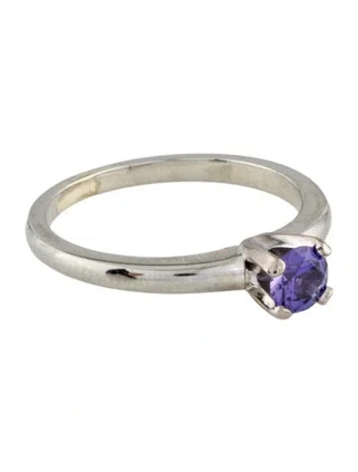 Pre-owned Ring 18k Synthetic Sapphire Solitaire  In Multi