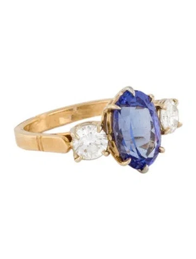 Pre-owned Ring 18k Tanzanite & Diamond Three-stone Cocktail  In Multi