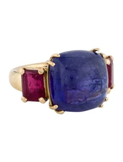 Pre-owned Ring 18k Tanzanite & Tourmaline Cocktail  In Multi