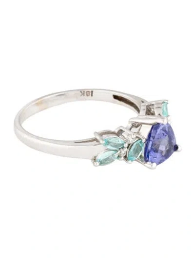 Pre-owned Ring 18k Tanzanite, Aquamarine & Diamond Cocktail  In Multi