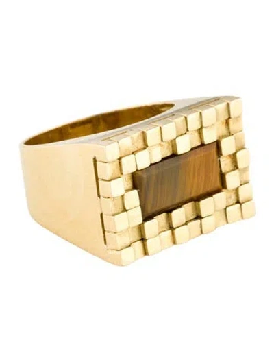 Pre-owned Ring 18k Tigers Eye Cubic Cocktail  In Multi