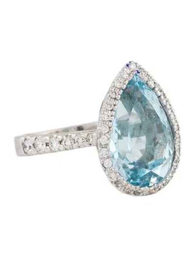 Pre-owned Ring 18k Topaz & Diamond Cocktail  In Multi