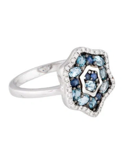 Pre-owned Ring 18k Topaz, Sapphire & Diamond Cocktail  In Multi
