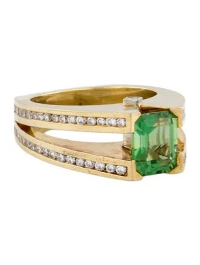 Pre-owned Ring 18k Tourmaline & Diamond Cocktail  In Multi
