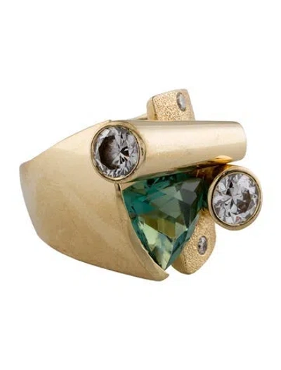 Pre-owned Ring 18k Tourmaline & Diamond Cocktail  In Multi