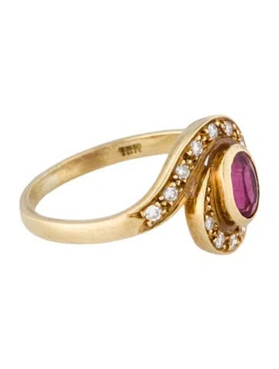 Pre-owned Ring 18k Tourmaline & Diamond Cocktail  In Multi