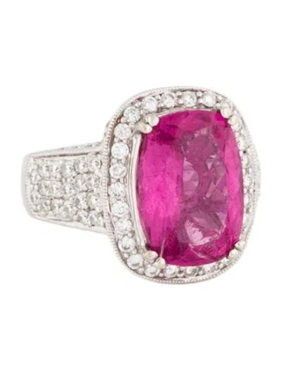 Pre-owned Ring 18k Tourmaline & Diamond Cocktail  In Multi