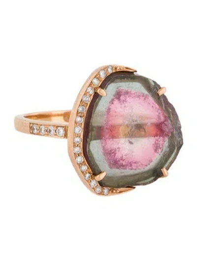 Pre-owned Ring 18k Tourmaline & Diamond Cocktail  In Multicolor