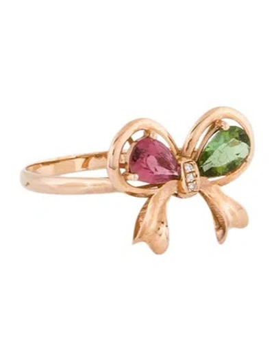 Pre-owned Ring 18k Tourmaline & Diamond Ribbon Cocktail  In Multi