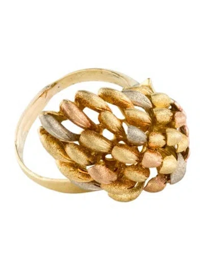 Pre-owned Ring 18k Tricolor Plume Cocktail  In Multi