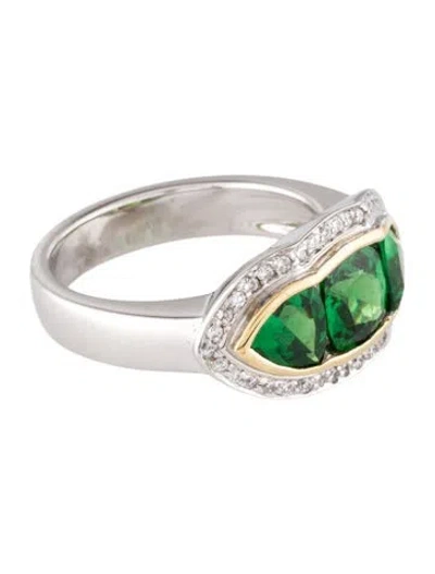 Pre-owned Ring 18k Tsavorite & Diamond Cocktail  In Multi