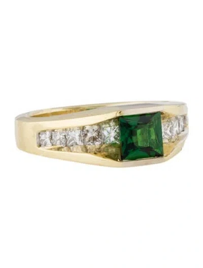 Pre-owned Ring 18k Tsavorite & Diamond Cocktail  In Multi