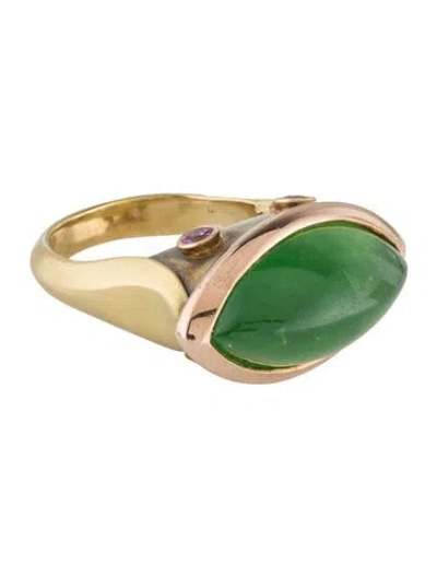 Pre-owned Ring 18k Tsavorite Garnet & Sapphire Cocktail  In Multi