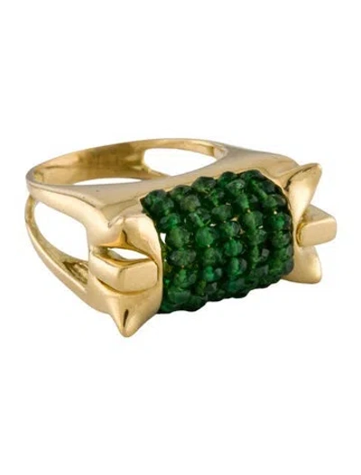 Pre-owned Ring 18k Tsavorite Garnet Beads Cocktail  In Multi