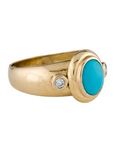 Pre-owned Ring 18k Turquoise & Diamond Cocktail  In Multi