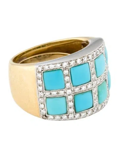 Pre-owned Ring 18k Turquoise & Diamond Cocktail  In Multi