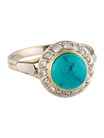 Pre-owned Ring 18k Turquoise & Diamond Cocktail  In Multi