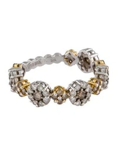 Pre-owned Ring 18k Two Tone 1.06ctw. Diamond Flower Band In Multi