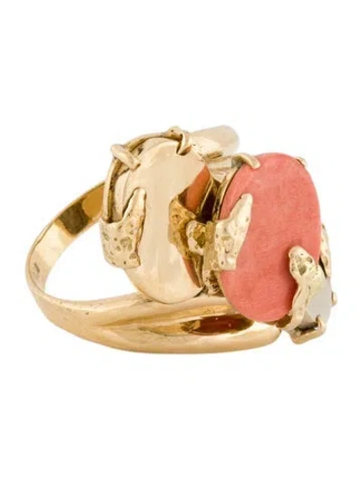 Pre-owned Ring 18k Two-tone Coral Bypass Cocktail  In Orange