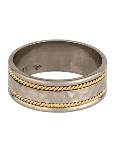 Pre-owned Ring 18k Two-tone Hammered Inlaid Rope Band  In Multicolor