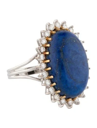 Pre-owned Ring 19.06ct Lapis Lazuli & Diamond Cocktail  In Multi