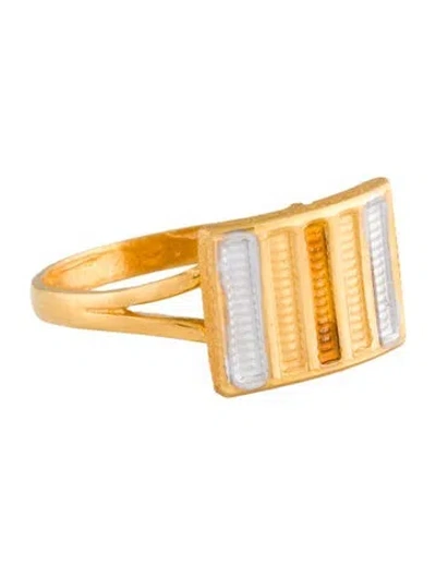 Pre-owned Ring 21k Tri -tone Linear Pattern Cocktail  In Multi