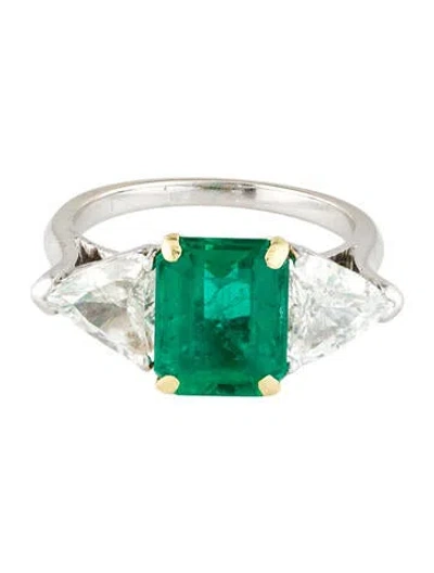Pre-owned Ring 2.52ctw Emerald & Diamond Three Stone  In Multi