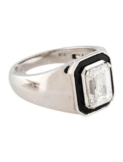 Pre-owned Ring 2.99ct Lab-grown Diamond Signet  In Black