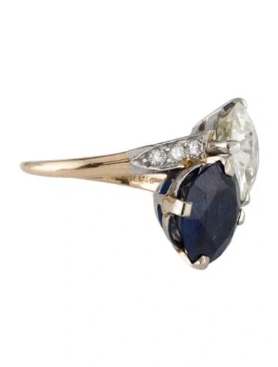 Pre-owned Ring 3.38ct Diamond & Sapphire Toi Et Moi Cocktail  In Multi