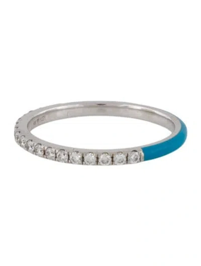 Pre-owned Ring Alev 14k Diamond & Enamel Band  In Blue