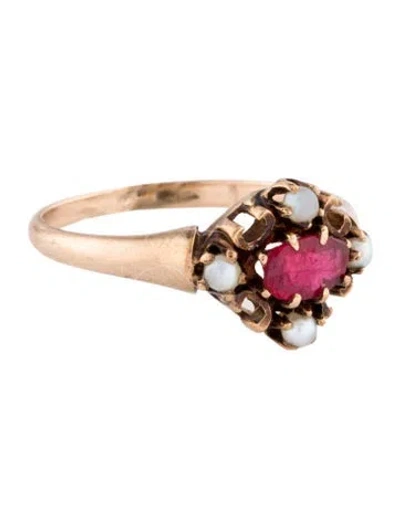 Pre-owned Ring Antique 10k Pearl & Garnet Cocktail  In Multi