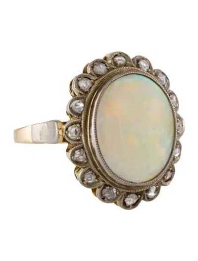 Pre-owned Ring Antique 14k 2.47ct Opal & Diamond Cocktail  In Multi