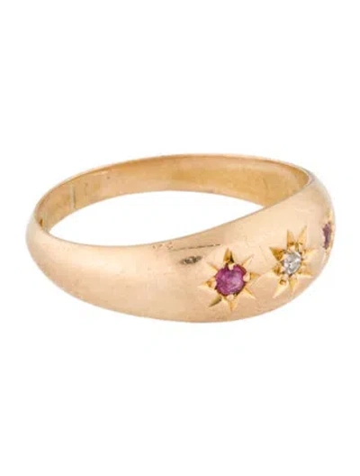 Pre-owned Ring Antique 18k Ruby & Diamond Band In Multi
