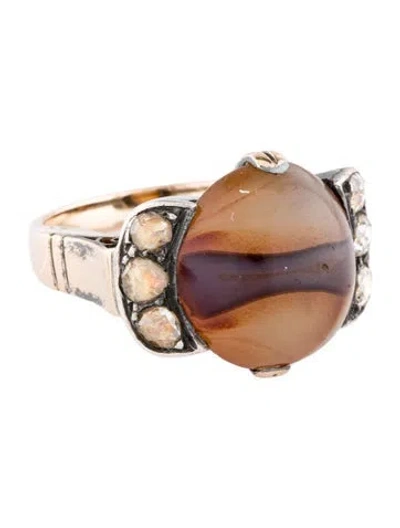 Pre-owned Ring Antique 8.07ct Agate & Diamond Cocktail  In Multi