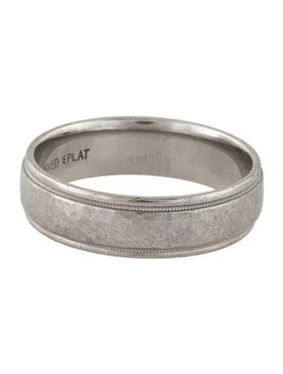 Pre-owned Ring Art Carved Platinum Hammered Wedding Band In Multicolor
