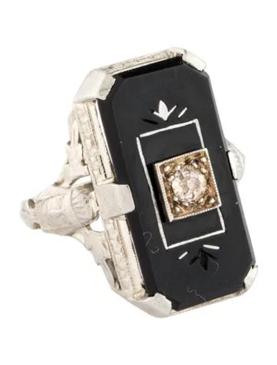 Pre-owned Ring Art Deco Onyx & Diamond Cocktail  In Multi