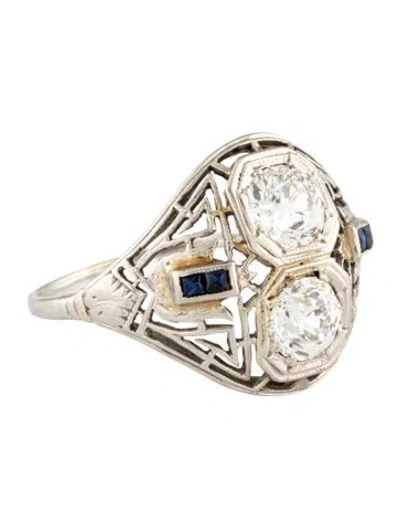Pre-owned Ring Art Deco Synthetic Sapphire & Diamond Cocktail  In Multicolor