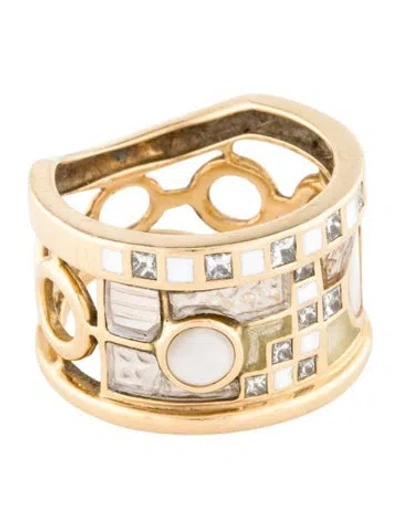 Pre-owned Ring Baguēs 18k Diamond, Quartz & Resin Band In White